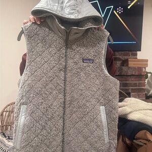 Patagonia Light Gray Hooded Fleece Vest